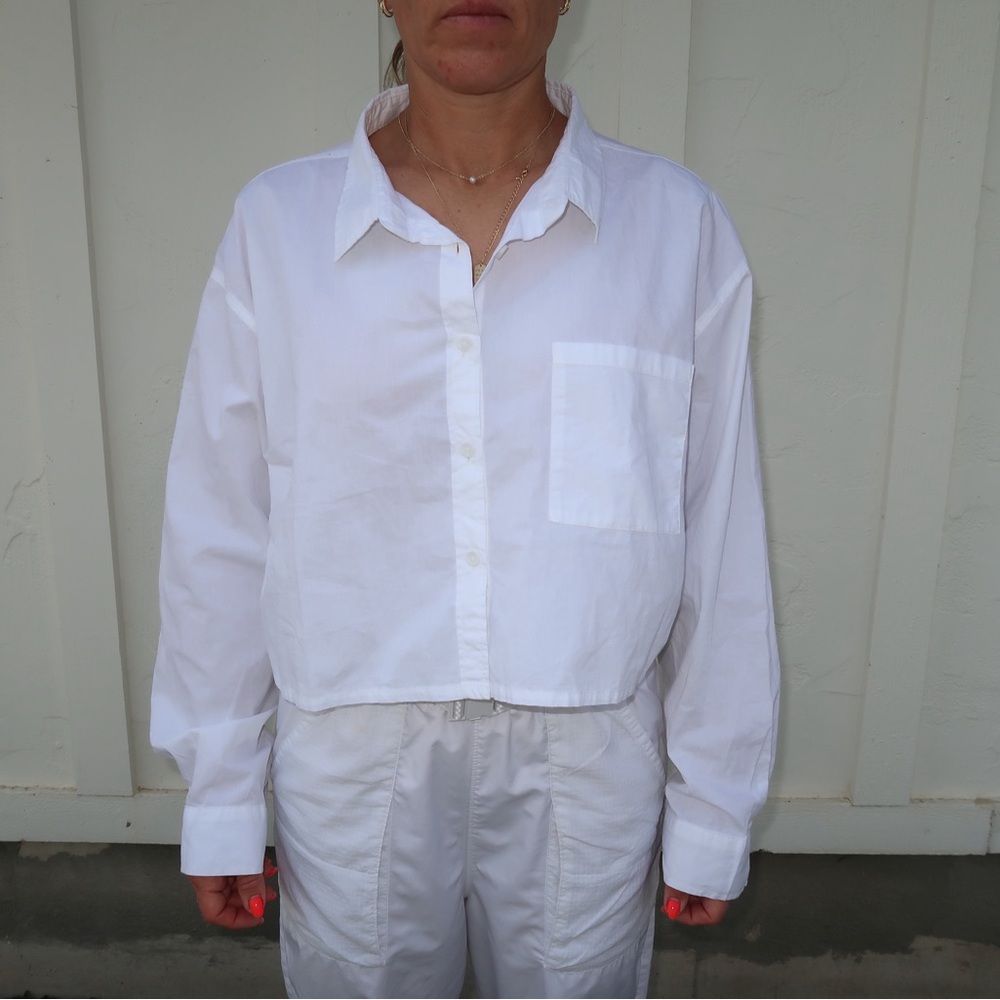 New White Cropped Collared Top!